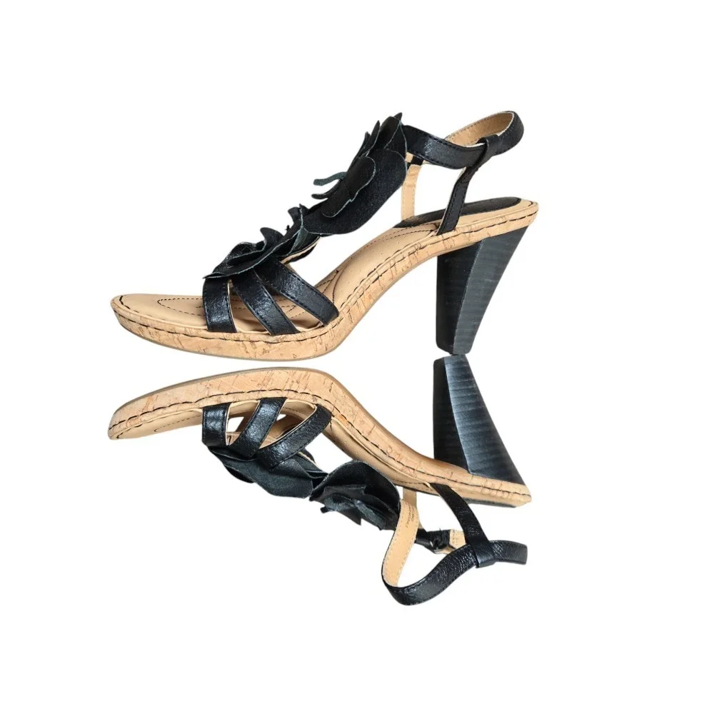 Born Crown Hydrangea Heel Sandals Size 10 42 Leather Floral Bohemian Festival 90